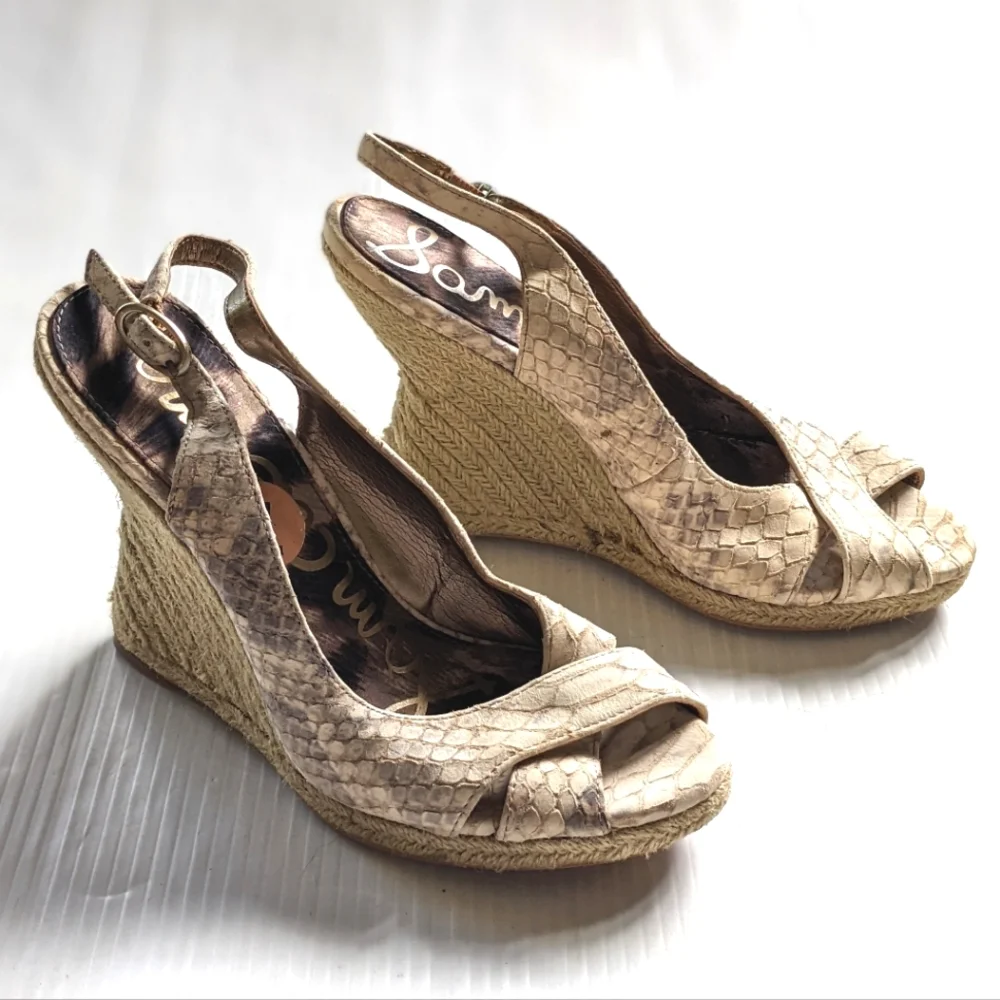 SAM EDELMAN Arianna snakeskin embossed espadrille wedge sandals